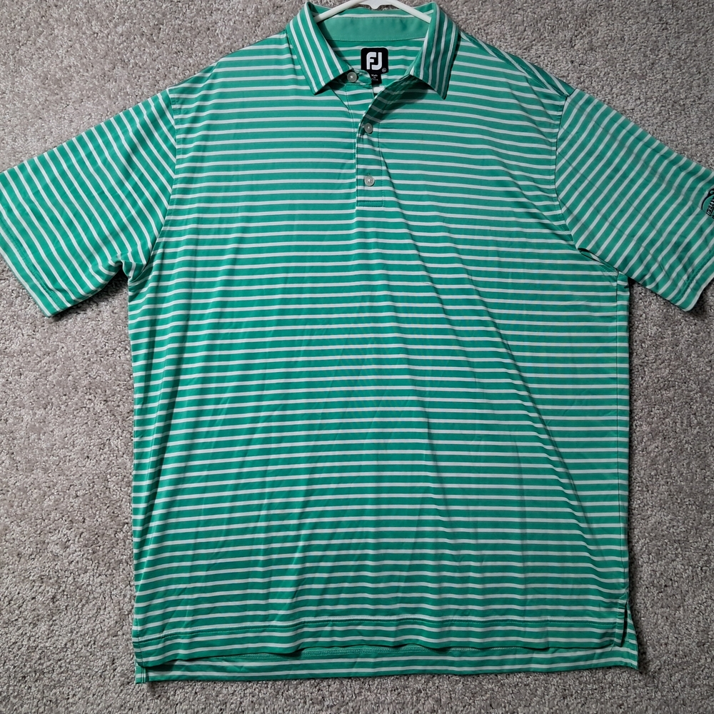 Footjoy Men's XL Green Striped Polo Shirt